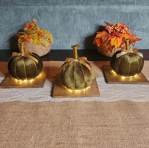 Velvet Pumpkin set of 3 with fairy lights